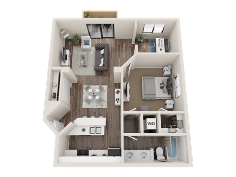 Floor plan for 1 bed, 1 bath, 802 sqft